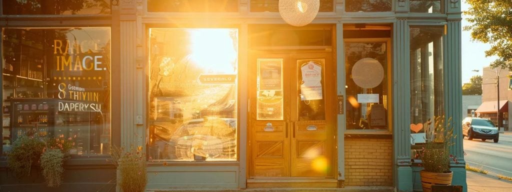 a vibrant small business storefront adorned with eye-catching signage, radiating success and growth under golden sunlight, symbolizing the impactful roi of comprehensive digital marketing strategies.